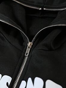 SHEIN 青少年男孩连帽运动衫，Y2K 街头风格，万圣节，字母印花