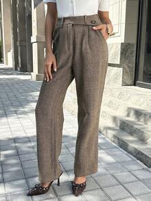 Chiquease Women's Herringbone Straight-Leg Casual Pants,Espresso Brown Elegant Autumn Winter Office Commuting Versatile Christmas New Year Party Dress Trousers - Brown - View 5