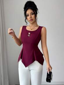 SHEIN Elenzya Elegant Asymmetric Hem Cinched Waist Camisole For Commuting, Summer - Burgundy - View 5