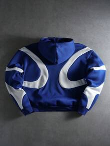 PAVTROS 男士街头风拼接拉链连帽衫，街头服饰，朋友，情侣装，宽松版型，男士，印花，日系风格，男女通用，我爱我的女朋友 - 藍色 - 查看 2