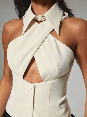 Hauture Sexig, avslappnad kavaj med korsringning för kvinnor, dam, casual,