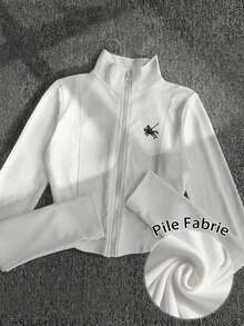 Glimmora 女式 Polo 图案印花轻便夹克，休闲街头运动拉链修身长袖外套，秋季