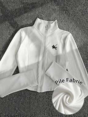 Glimmora Chaqueta ligera con estampado de polo para mujer, abrigo casual de calle deportivo con cremallera, ajuste delgado de manga larga, otoño