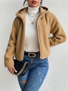 Chaqueta gruesa de otoño e invierno para mujeres - diseño de revestimiento exterior de pana, apariencia elegante, cómoda, cálida y práctica, Corte de otoño e invierno - Caqui - Ver 1