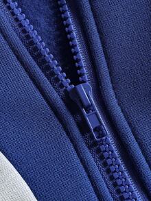 PAVTROS 男士街头风拼接拉链连帽衫，街头服饰，朋友，情侣装，宽松版型，男士，印花，日系风格，男女通用，我爱我的女朋友 - 藍色 - 查看 4