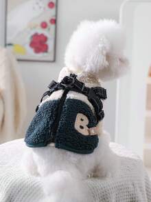 PETSIN 1件宠物服装，猫狗通用款，时尚加厚绿白撞色背心，带防滑扣，冬季保暖外套