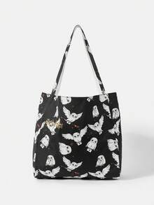 HARRY POTTER X SHEIN Túi Tote Chống Thấm Nước Họa Tiết Hoạt Hình Thời Trang Cho Nữ Dung Tích Lớn - Đen và trắng - Xem 9