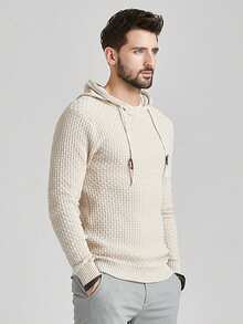 Manfinity Homme Men Patch Detail Hooded Sweater, Fall/Winter, Long Sleeve Top