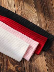 SHEIN Emery Rose Kids 4件套女童高领罗纹休闲T恤，弹力高领打底衫，适合日常休闲穿着，秋季款 - 酒紅色 - 查看 4