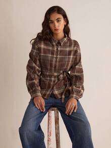 Easelle Áo sơ mi nữ tay dài rộng rãi, dáng suông, cạp chun cổ điển Nomadic - Nhiều màu - Xem 6