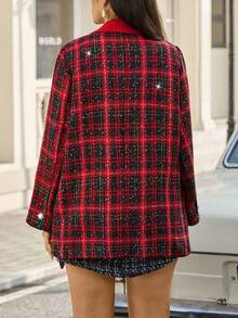 SHEIN LUNE Plus-Size Women's Christmas For Women Red Tweed Women's Coat For Autumn And Winter Is Suitable For Christmas Thickened For Warmth Gothic Women Winter Coats Elegant For Women Thanksgiving For Women Red Thick Woolen Coat For Women, Suitable For Christmas, Autumn/Winter Winter Women Women New Year Women's Coats - Red - View 2