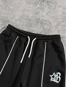 SHEIN Coolqubz Teen Boy 2pcs/Set Casual Streetwear Outfit For Teenage Boys, White Striped Deconstructed Design Stand Collar Zip-Up Jacket And Loose Straight Sweatpants, Suitable For Streetstyle Fall Winter - Black - View 4