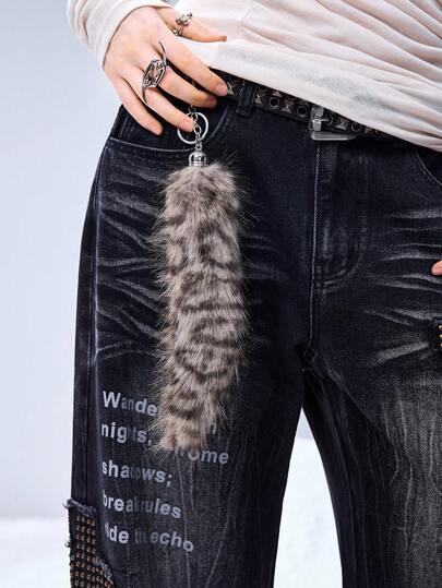Grunge Punk 1pc Y2K Retro Cute Personalized Versatile High-Quality Brown Ombre Faux Fur Fox Tail DIY Keychain Bag Charm, Suitable For Women/Girls Daily Wear, Holiday Gift