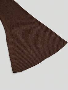 SHEIN Clasi Gaun Elegan Model A-Line Ukuran Plus dengan Dekorasi Mawar Emas, Lengan Mengembang Bergaris, dan Pinggang Ramping - Coklat - View 3