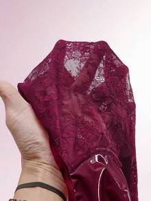 Amplova Váy mini bodycon PU cho nữ có ren tương phản, gợi cảm và tiên phong, màu đỏ rượu vang, thích hợp cho ngày lễ tình nhân, năm mới, trang phục sinh nhật - Màu Đỏ Sâu - Xem 13