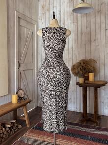 Wildy Leopard Print Knitted Sleeveless Bodycon Dress For Women,Summer Dresses For Women - Multicolor - View 2