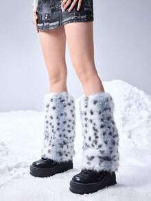 ROMWE Grunge Punk 1pair Leopard Print Stylish And Warm Leg Warmers For Women - blue leopard print - View 4