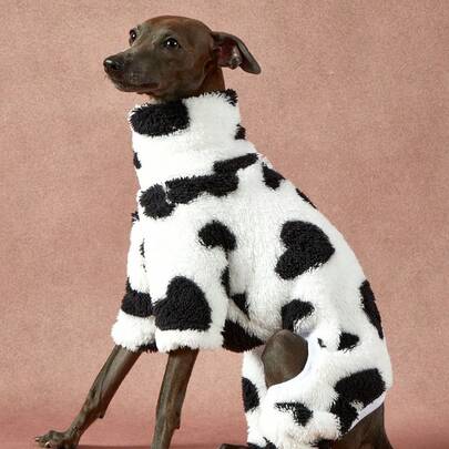 PETSIN Pawparrel 1件宠物秋冬时尚可爱黑色爱心印花双面毛绒保暖弹力舒适狗狗高领连体衣