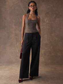 SHEIN BAE Áo tank top nữ màu trơn bằng da lộn, kiểu yếm, hoàn hảo cho những buổi đi chơi thường ngày, đi làm, đi học và những dịp thư giãn. Áo tank top casual, mùa xuân, áo đi chơi cho nữ, áo màu nâu casual. - Màu nâu  Mocha - Xem 3