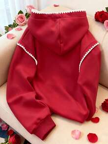 Resyla Áo nỉ nữ in chữ phong cách thường ngày, thích hợp cho mùa Thu/Đông. - Đỏ - Xem 3