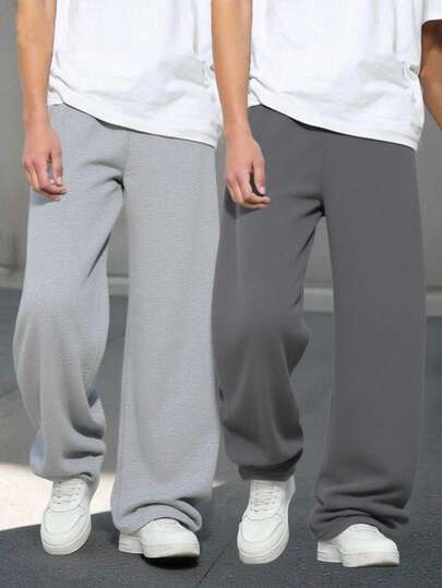 Vacaura 2 piezas Pantalones deportivos minimalistas casuales para niño, pantalones cómodos en negro y gris, adecuados para primavera, otoño, invierno, escuela, exterior