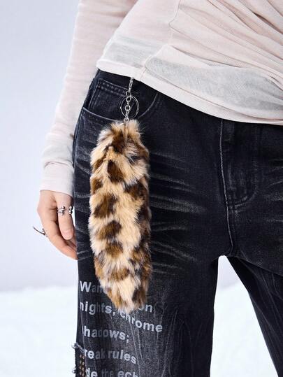 Goth 1pc Y2K Retro Luxury Fashionable Fluffy Fluffy Brown Leopard Tiger Stripe Animal Print Tail Keychain Bag Charm, Suitable For Cosplay, Daily Wear, Gifts
