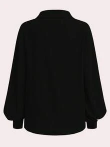 Celisse 女士纯色V领灯笼袖百搭通勤优雅长袖衬衫 - 黑色 - 查看 2