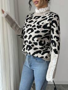 Elenzga New European & American Fashion Mixed Color Elegant Versatile Handmade Button Lace Trim Knit Sweater Top - Multicolor - View 3