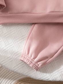 2件套女婴可爱针织字母印花长袖卫衣和松紧腰裤套装，秋冬季