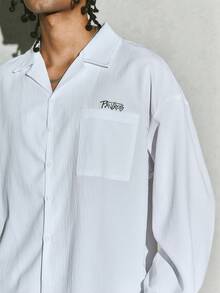 PAVTROS Áo sơ mi cổ polo họa tiết chữ thường ngày cho nam, mùa thu - trắng - Xem 11