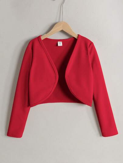 SHEIN 少女通勤休闲纯色针织长袖短款开衫