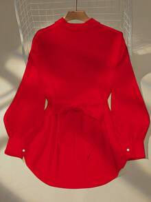 GlowEve Women's Simple Solid Color Casual Blouse Fall Cloth For Women - Red - View 2