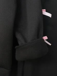 Genkimix Kids 女童简约时尚蝴蝶结刺绣V领套头卫衣搭配同色侧条纹直筒裤套装，休闲秋冬装 - 黑色 - 查看 7