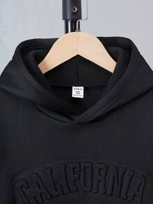 SHEIN Vacaura 2件套男童休闲连帽运动衫和运动裤针织套装，秋冬 - 黑色 - 查看 8