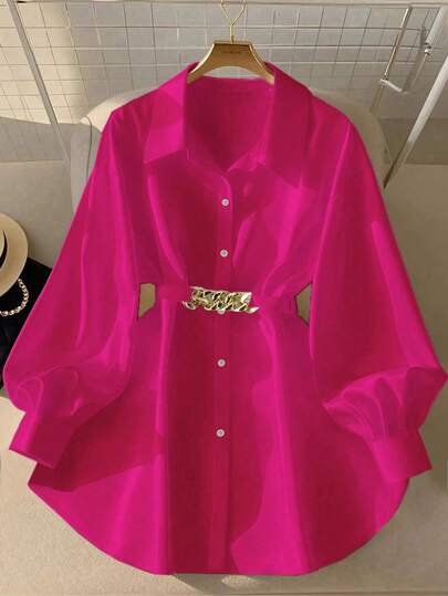 GlowEve Camisa casual de mujer de un solo pecho de unicolor de manga larga para uso diario