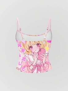 ROMWE Grunge Punk Anime Cartoon Heart Graphic Cute Kawaii Camisole Tank Top For Women - Pink - View 2