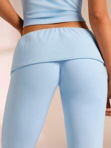 Glamine Damen Hellblau 2 Stücke Set Sommer Strick Crop Top und Schlaghose, Streetwear Y2k Activewear für Yoga, Pilates, Alltag lässig Outfits - Blau - Übersicht 6