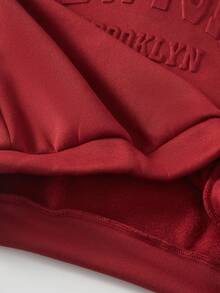 SHEIN Vacaura 2pcs/Set Boys Casual Hooded Sweatshirt And Sweatpants, Knit, Autumn/Winter Fall - Burgundy - View 8
