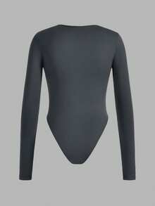 SHEIN EZwear 3pcs Solid Color Versatile Outdoor & Homewear Contrast Color Women Long Sleeve Bodysuit, Suitable For Spring & Autumn - Multicolor - View 9