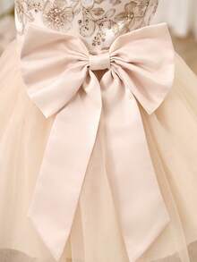 Vestido de malla con estampado floral champán elegante y lindo para niña bebé - Champán - Ver 3