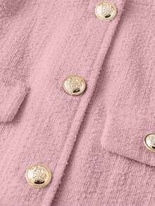 Franclia Women's Round Neck Single-Breasted Long Sleeve Elegant Casual Knit Cardigan - Baby Pink - View 5