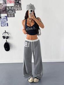 StreetHx Quần dài in chữ phong cách Punk Rock Streetwear Y2K dành cho nữ, Thu/Đông - Màu xanh nhạt - Xem 6