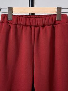 SHEIN Vacaura 2pcs/Set Boys Casual Hooded Sweatshirt And Sweatpants, Knit, Autumn/Winter Fall - Burgundy - View 6