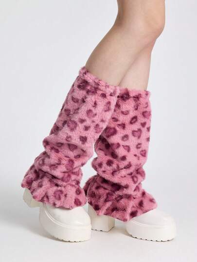 Grunge Punk 1 par de calentadores de piernas de pata ancha con fondo blanco y estampado de corazón y leopardo, estilo lindo y kawaii