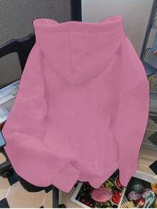 Hoodie mujer sudadera gorro capucha bolsillo canguro puños acanalados calientita cómoda diario estampado al frente mensaje de fe y esperanza versículo bíblico inspirador - Rosa - Ver 2