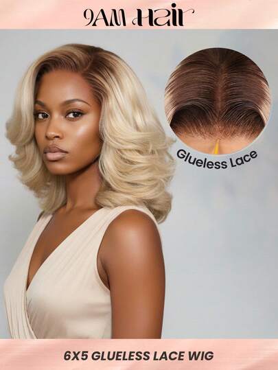 #613 Blonde Ombre Highlight Color 6x5 Bob Wig Body Wave - 100% Human Hair Invisible Knots Glueless Wig Pre Cut Lace Pre Plucked Realistic Hairline Beginner Friendly Transparent Lace Closure Wig - Breathable Cap Soft & Stretchable All-Day Comfort Daily Use