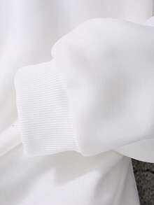 SHEIN 青少年男孩休闲街头时尚徽标印花白色连帽衫