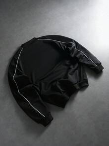 PAVTROS 男士字母印花圆领宽松长袖套头卫衣，街头风，朋友装，情侣装，宽松版型，男士款，图案，日系风格，男女通用，我爱我的女朋友 - 黑色 - 查看 2