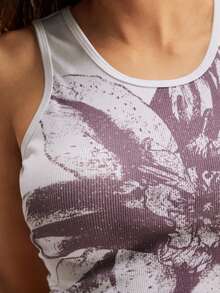Easelle Casual Floral Print Slim-Fit Tank Top, Summer White Tank Top With Print Pattern, Spring/Summer 2026 Retro Casual Style. - White - View 8