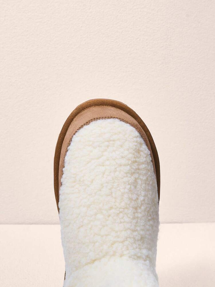Suede Winter Snow Boots With Round Toe And Furry Lining, Khaki